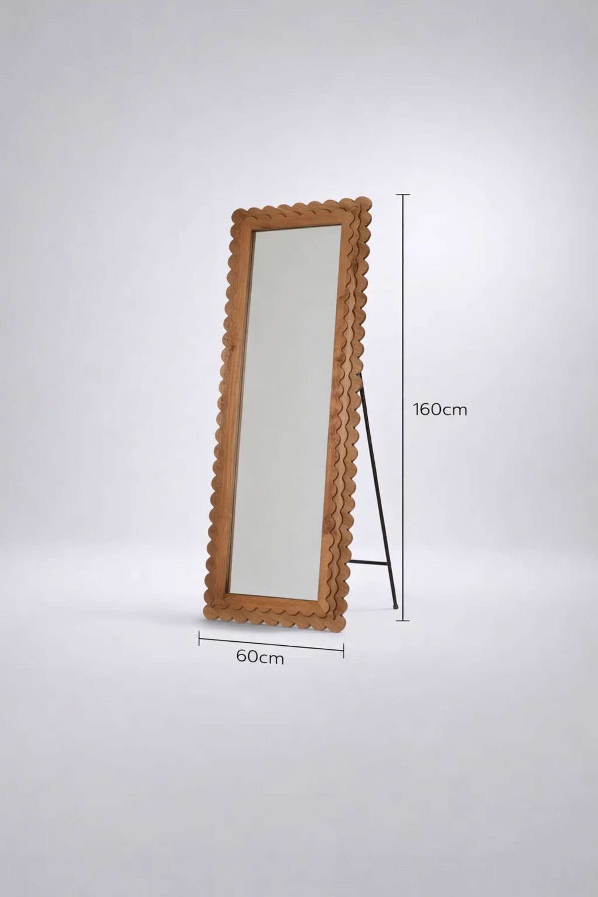 Full Length Wooden Floor Mirror with Scalloped Frame 160x60cm Natural Finish full
