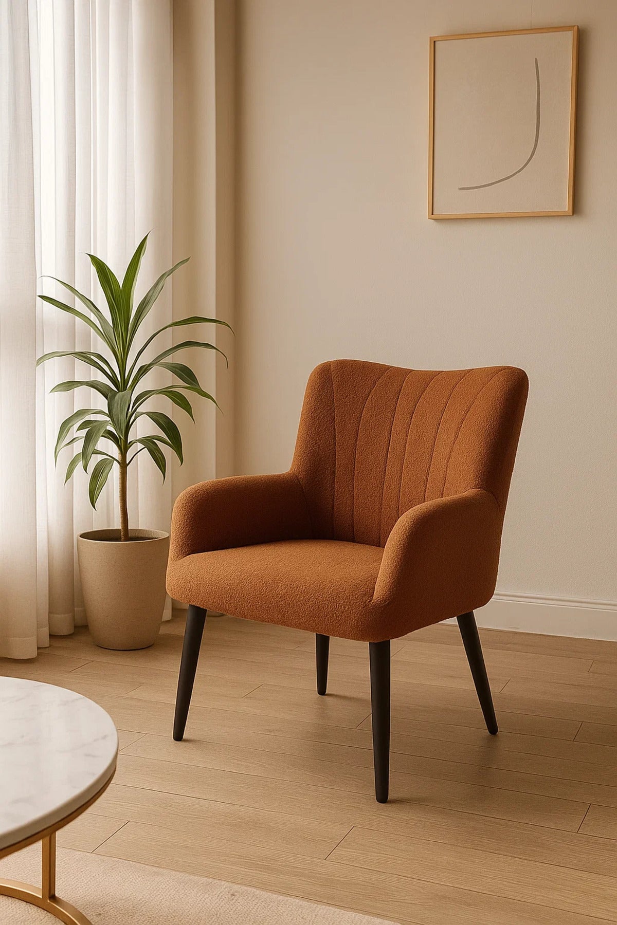 Modern Brown Fabric Armchair, Comfortable Lounge Chair for Living Room & Office