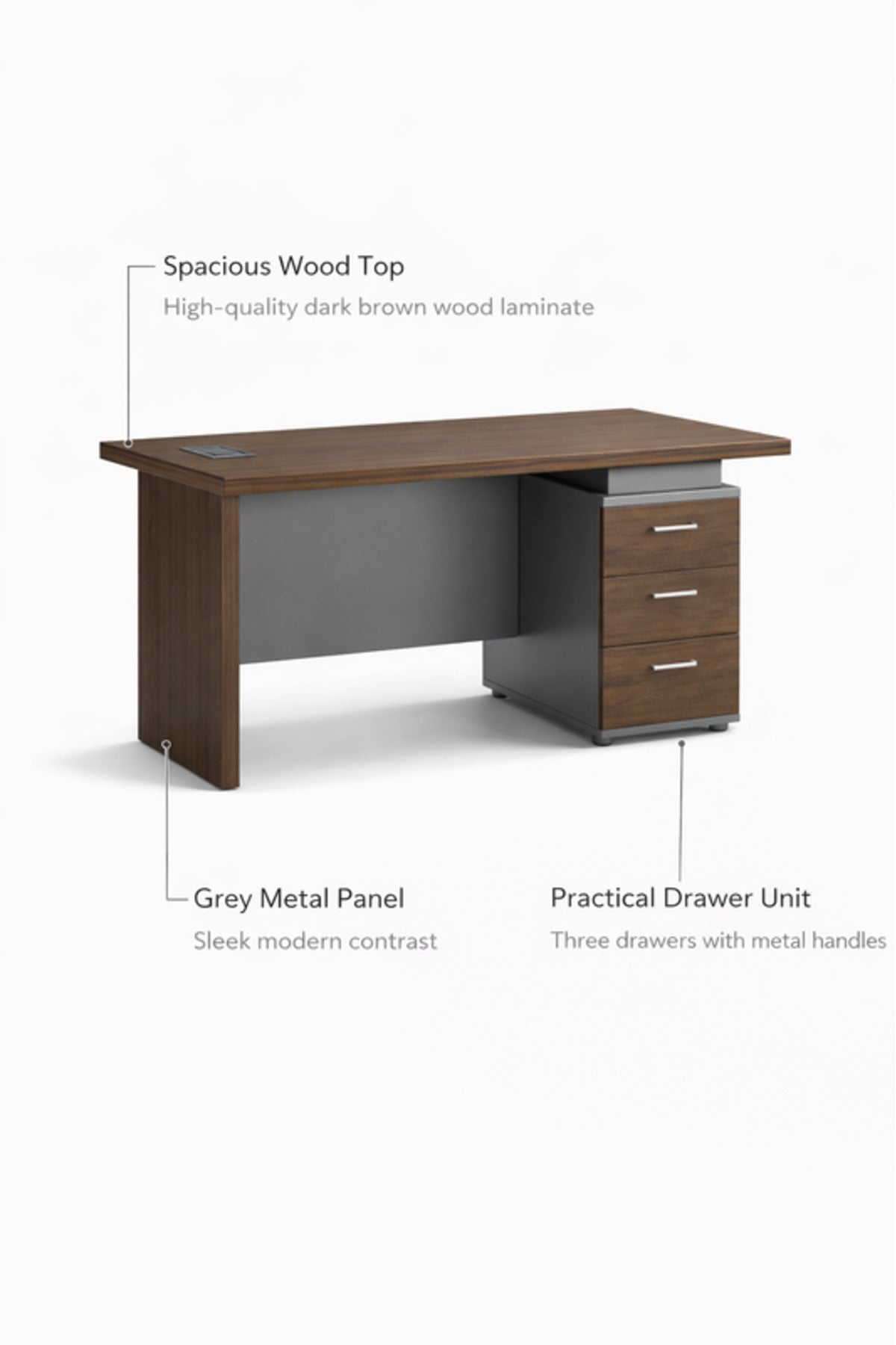 Modern Dark Brown Office Desk with Storage Drawers √ê Contemporary Executive Desk