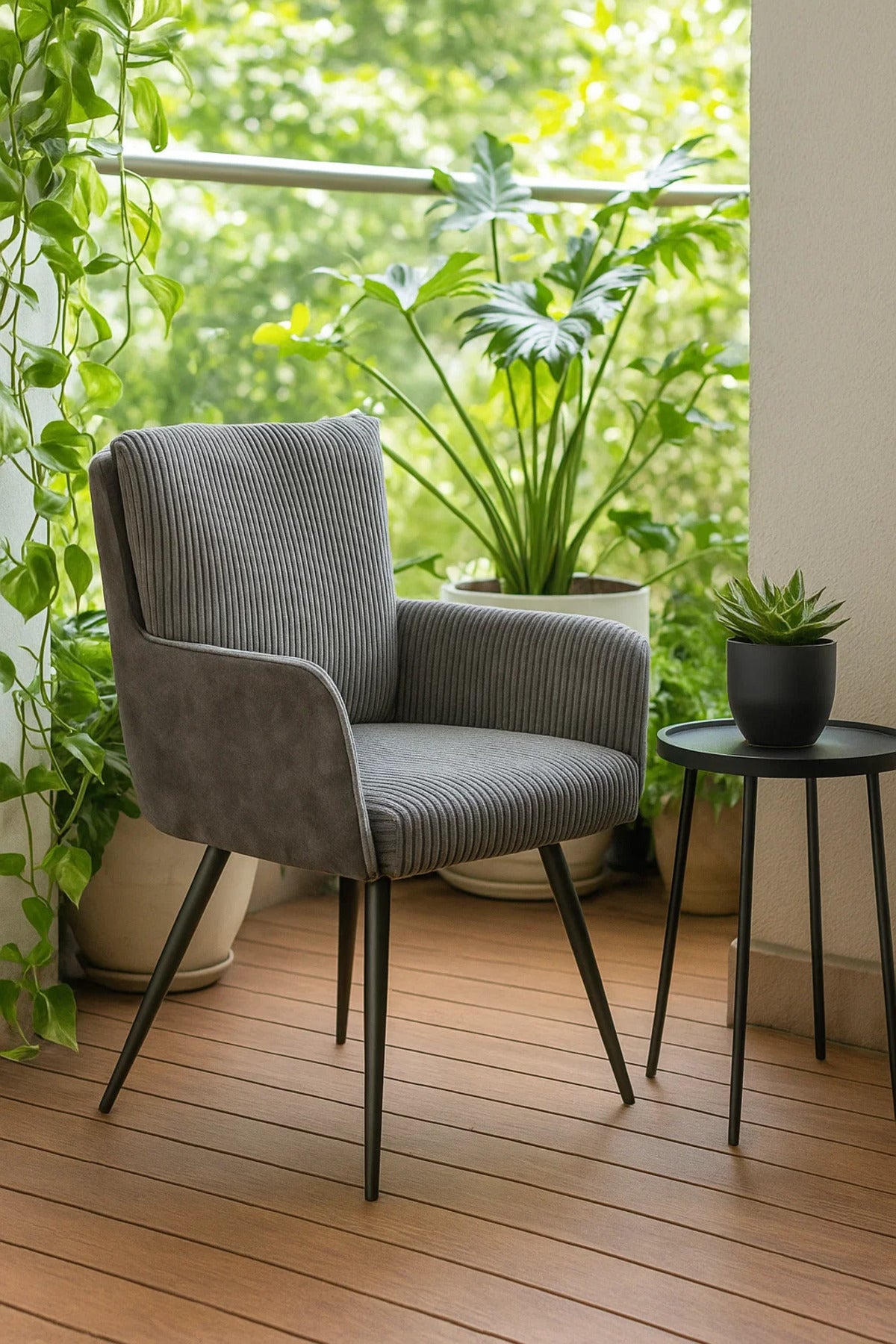 Comfortable Dark Grey Chair with Metal Legs, Modern Fabric Armchair for Home, Office & Living Room
