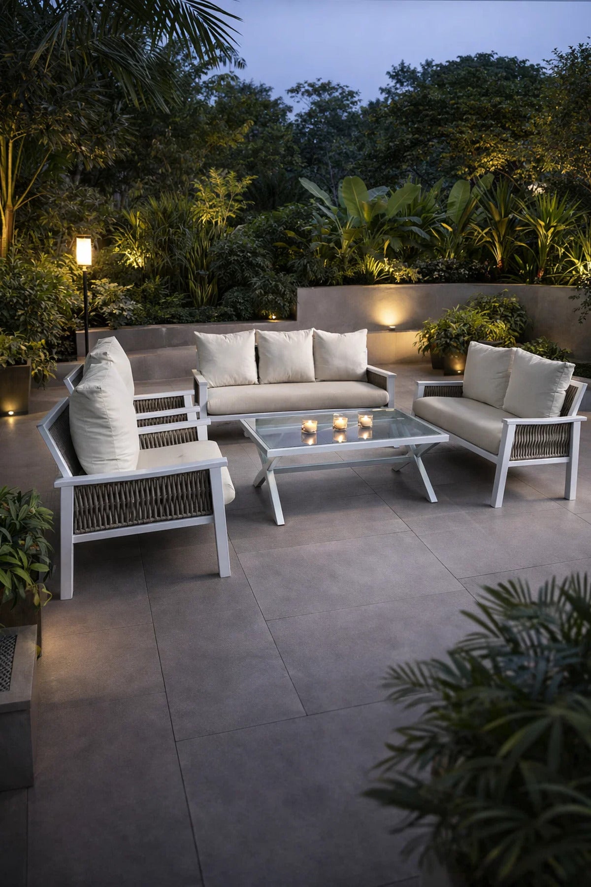 Elegant White and Beige 7-Piece Sofa Set with Coffee Table √ê Modern Outdoor or Indoor Living