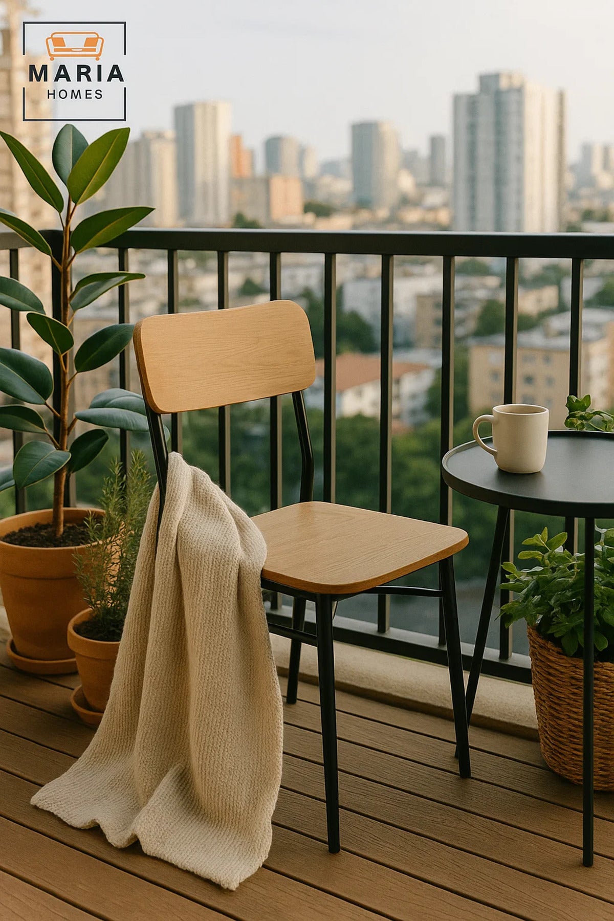 Outdoor Garden Chair Wood Seat Metal Frame Patio Balcony Furniture Waterproof Durable D05
