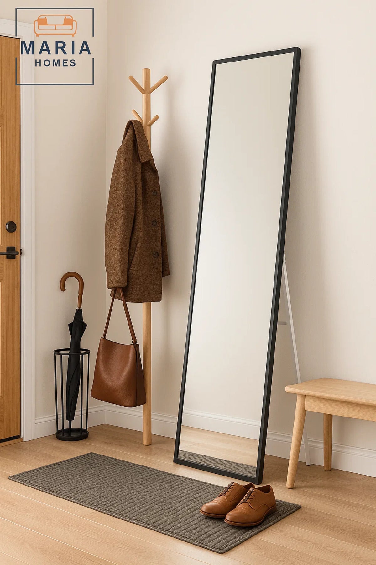 Slim Full-Length Standing Mirror 160x40 cm Ð Black Frame Dressing Mirror for Bedroom & Hallway