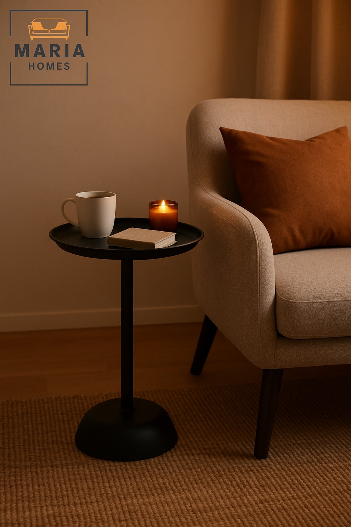 Slim Black Pedestal Side Table with Textured Top