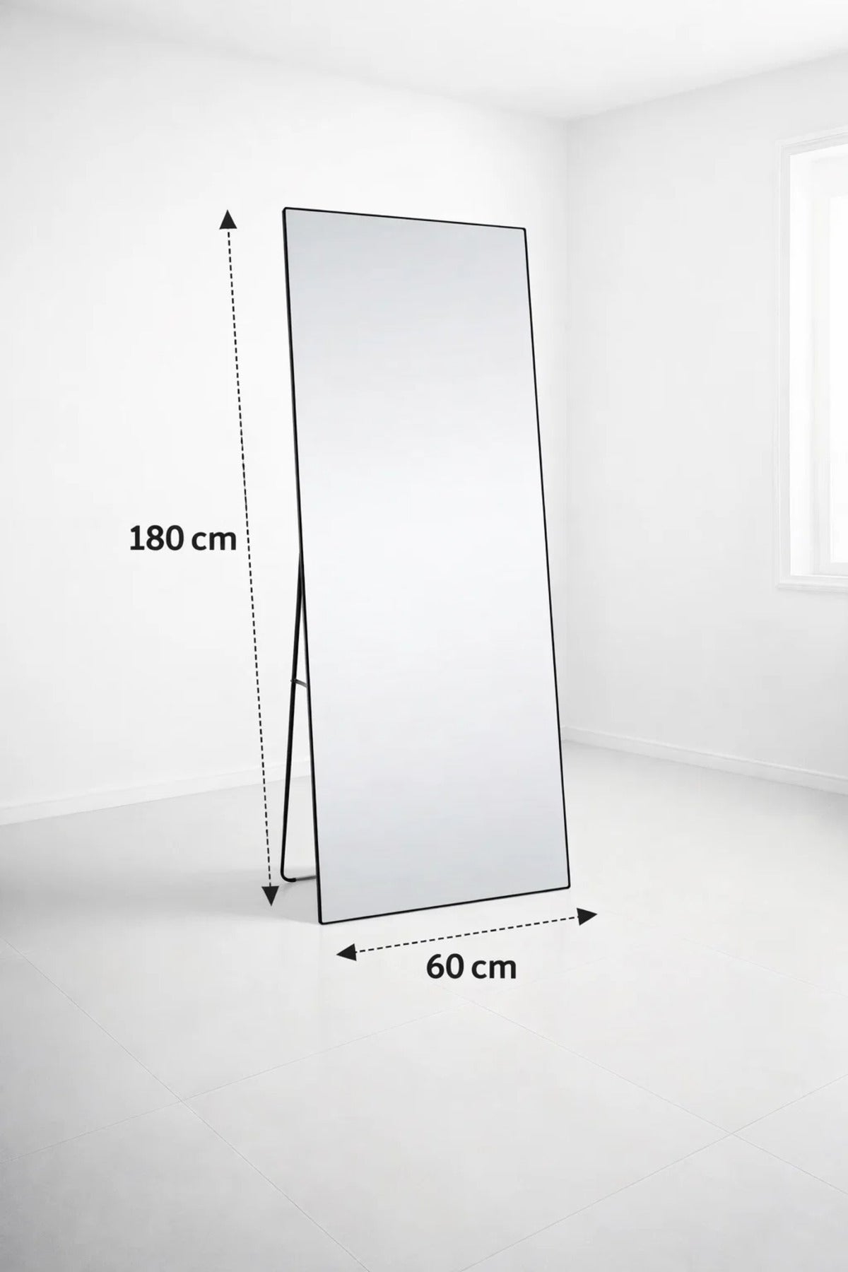Modern Black Metal Standing Floor Mirror Full Body View 180x60cm Aesthetic Bedroom Decoration