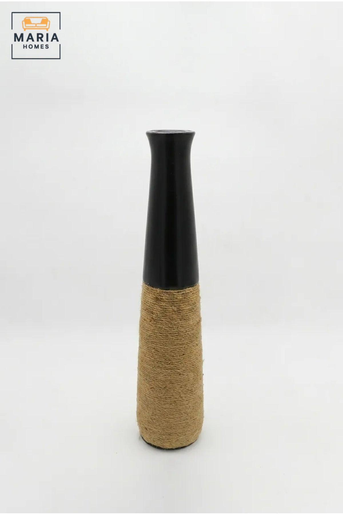 Modern Tall Decorative Flower Vase with Natural Rope Detail and Narrow Neck for Living Room, Bedroom, Office, Floor, Shelf and Console Table Décor