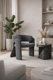 Modern Dark Grey Sculptural Upholstered Accent Chair for Living Room Dining and Home Office Use