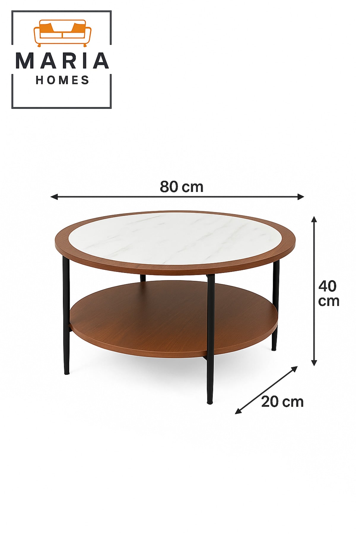 Center Table White With Marble Style Top And Walnut Round Coffee Table With Dual Shelf