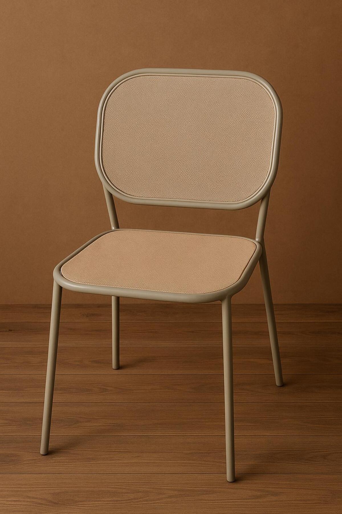 1 PCS Beige Mesh Dining Chair with Metal Frame Modern Design