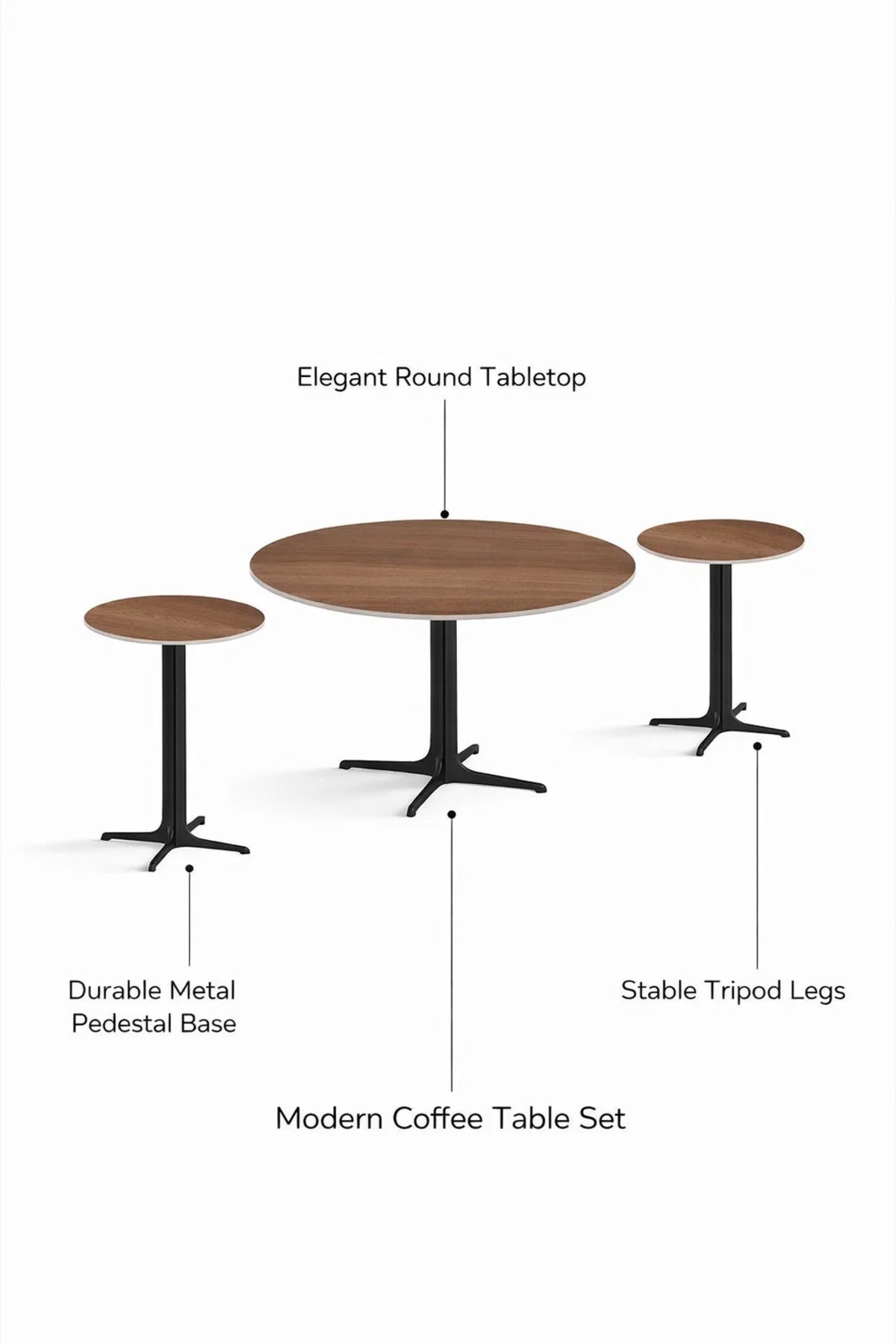Light Brown Ceramic Coffee Table Set 1+2 with Metal Base 80_80_48 cm 45_45_55 Side