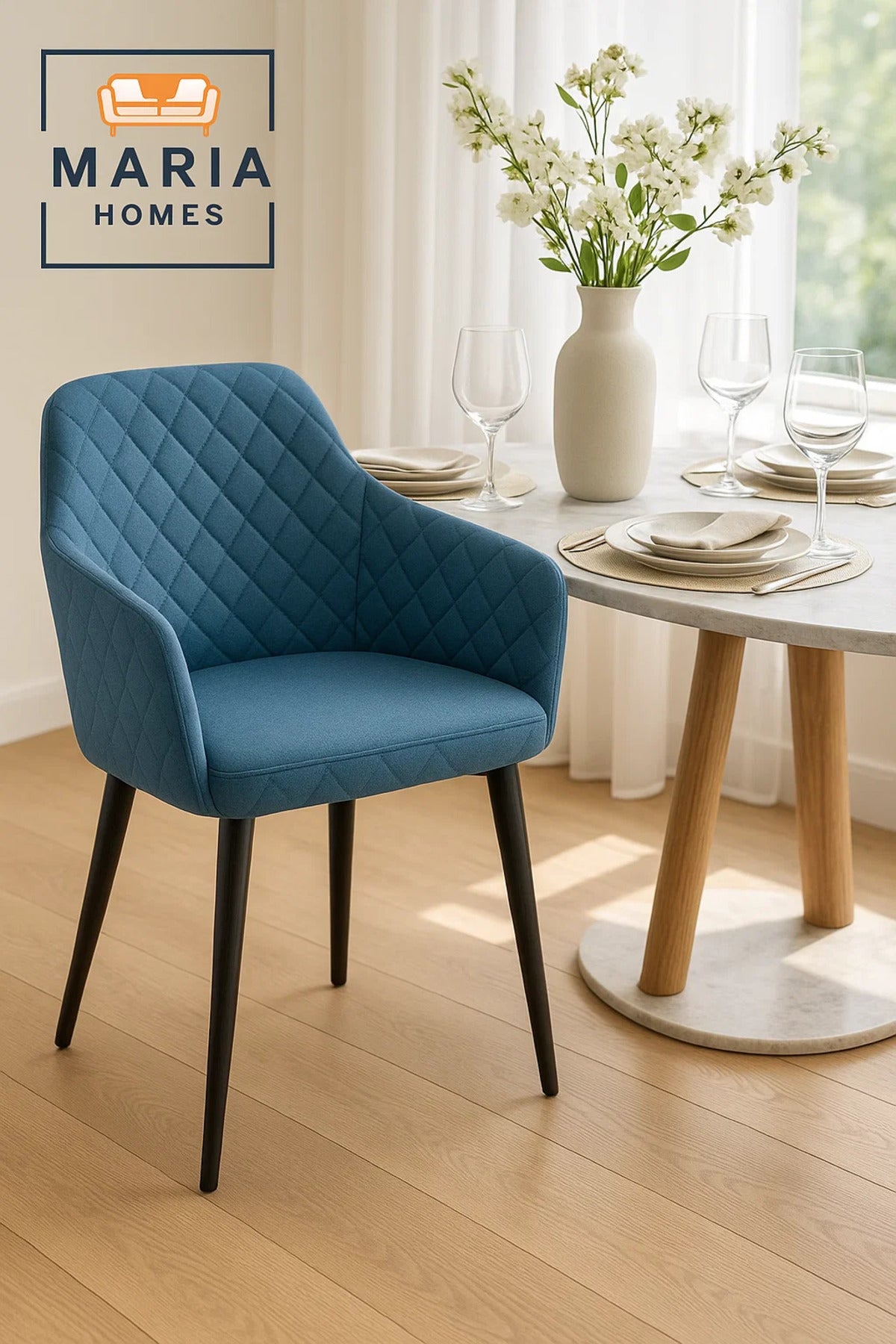 Blue Velvet Accent Chair with Metal Legs Ð Modern Upholstered Armchair for Home or Office