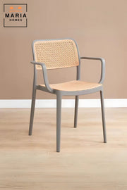 Modern Rattan-Style Plastic Armchair White Frame Dining or Accent Chair by Maria Homes