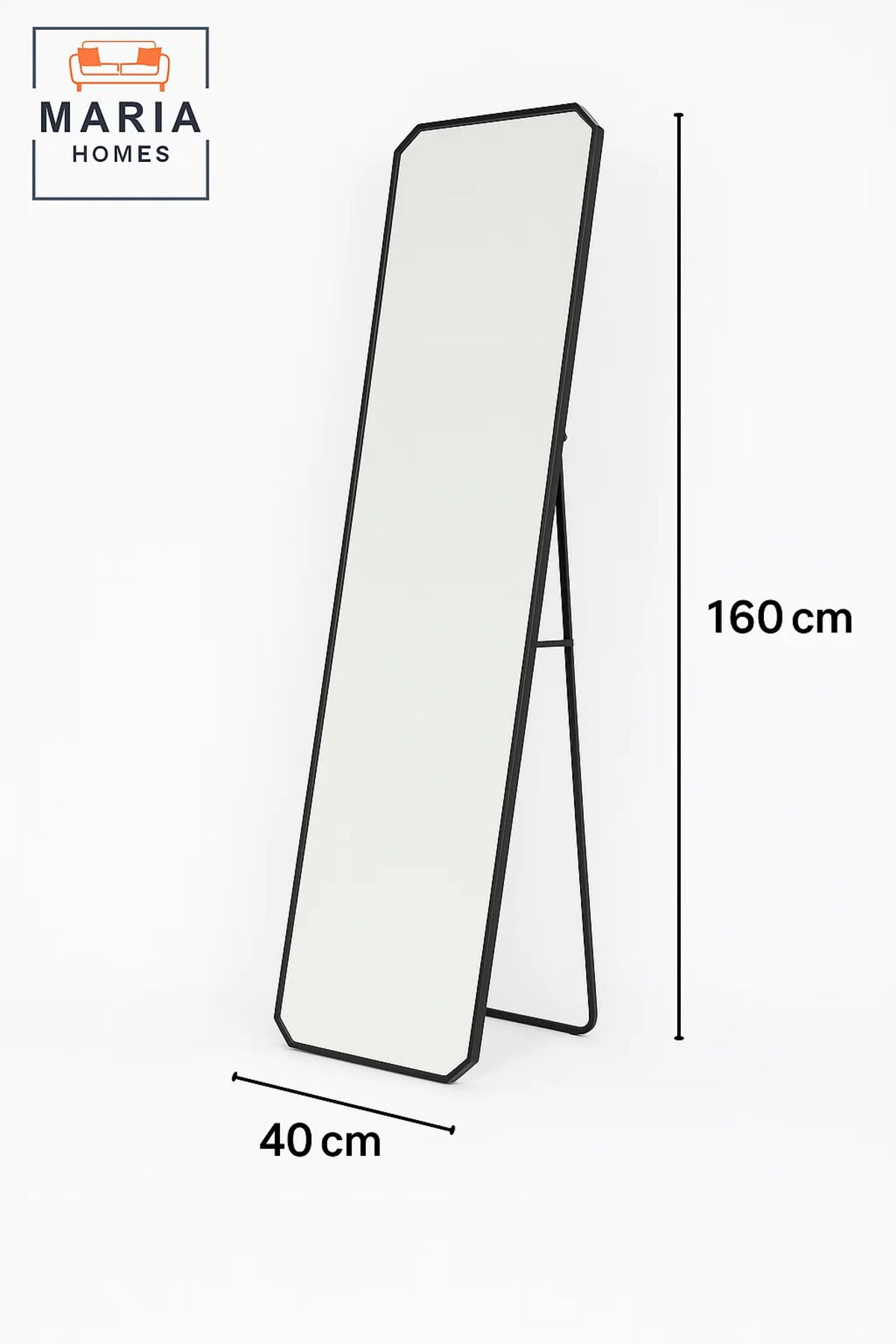 Black Full-Length Dressing Mirror with Angled Corners Ð 160x40cm Standing Floor Mirror for Bedroom