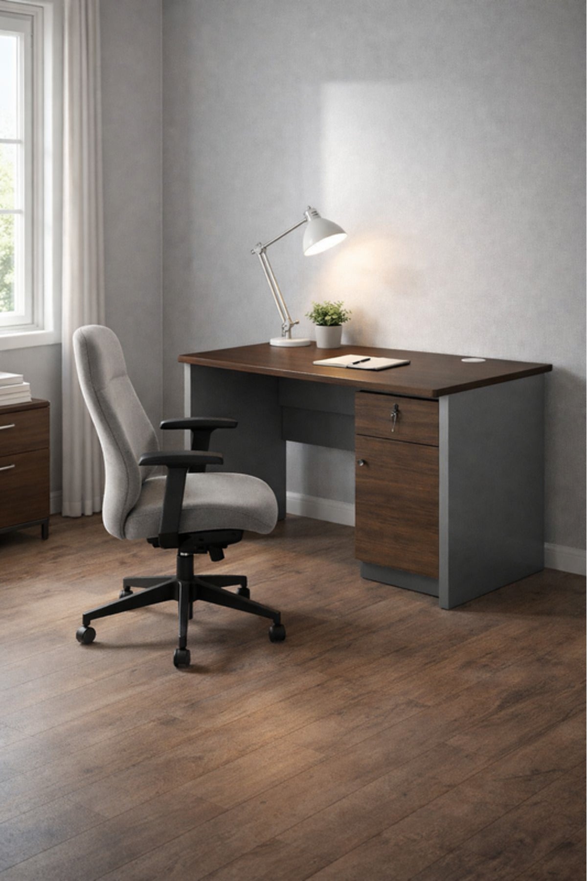 Sleek Dark Wood Office Desk with Storage Drawer √ê Compact Executive Desk