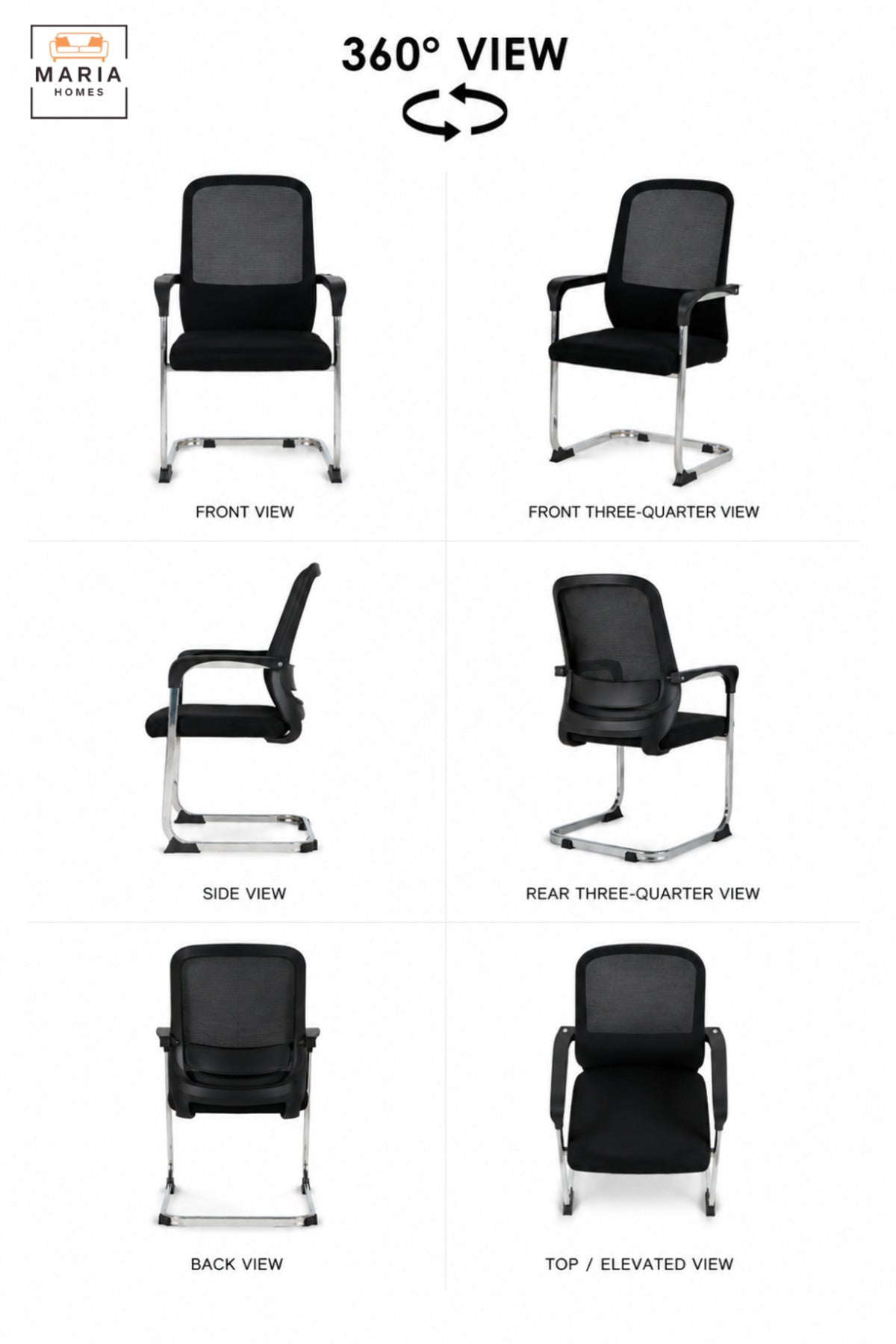 Modern Black Mesh Visitor Office Chair with Padded Seat, Armrests & Chrome Cantilever Base, Contemporary Guest Chair for Meeting Room Reception