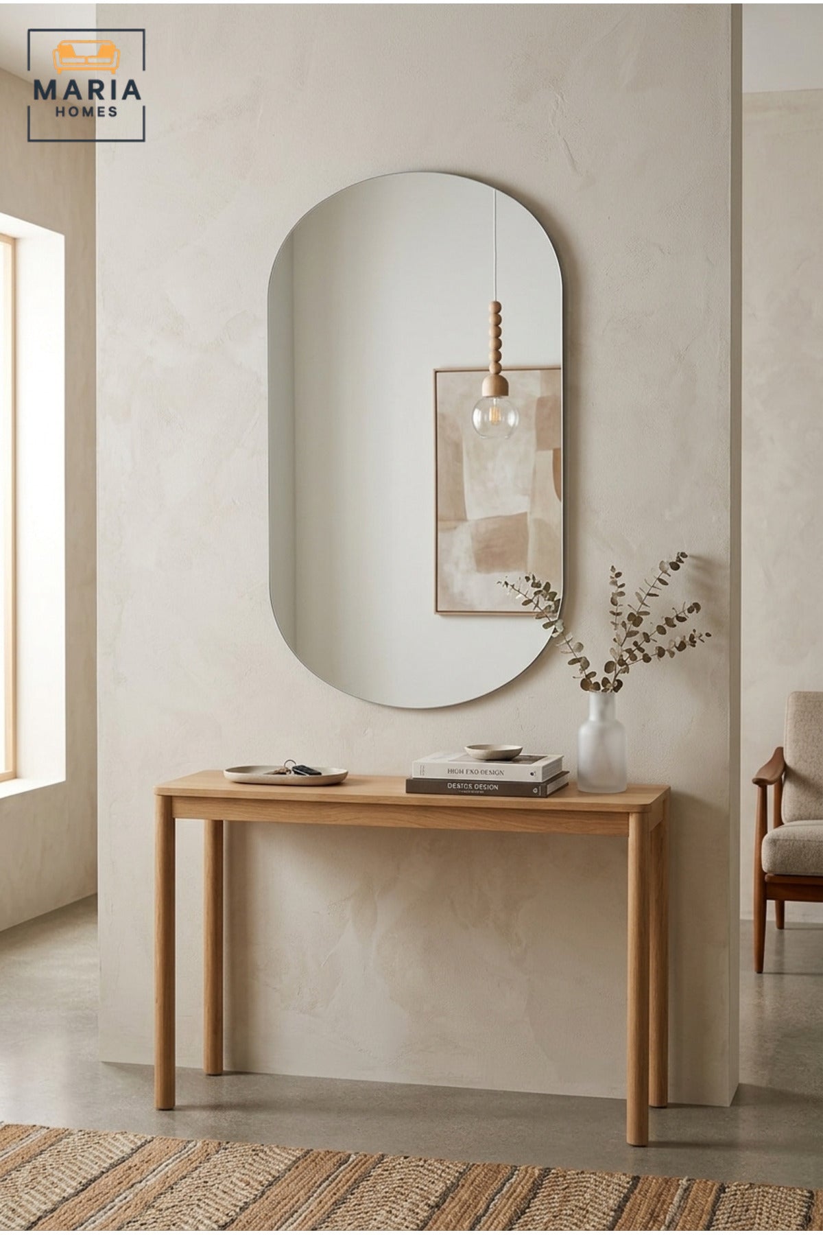 Frameless Irregular Wall Mirror 120 × 60 cm with Soft Curved Shape, Modern Decorative Mirror for Bathroom, Bedroom, Dressing Room, Hallway and Vanity