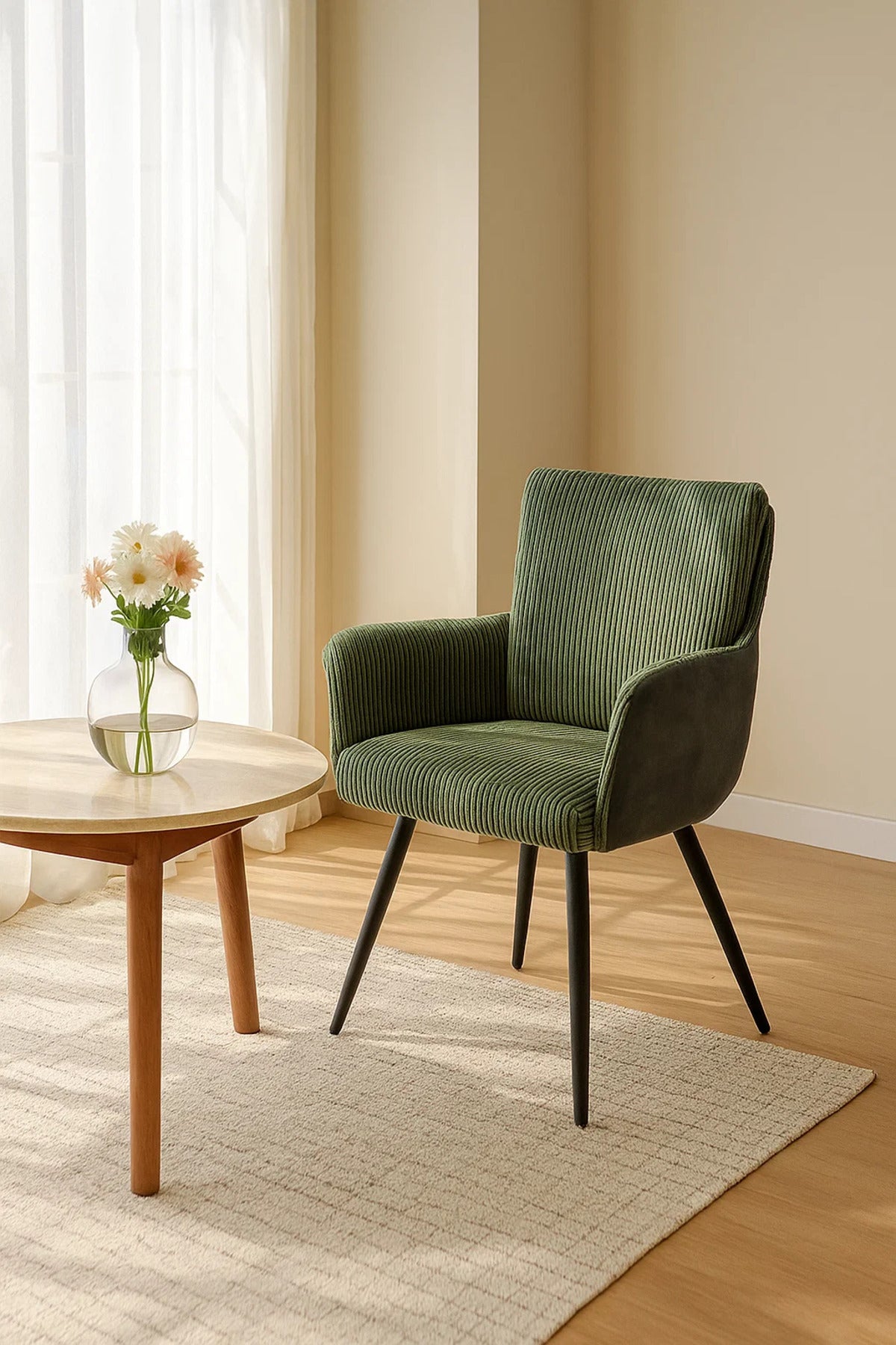 Green Comfortable Chair with Metal Legs, Modern Fabric Armchair for Home, Living Room & Office