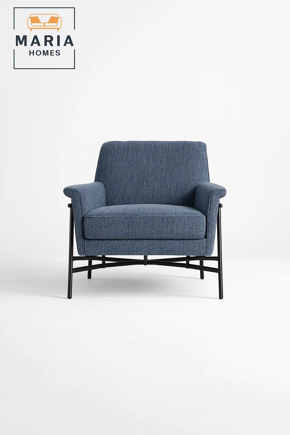 Modern Upholstered Armchair Blue Comfortable Accent Chair with Metal Frame