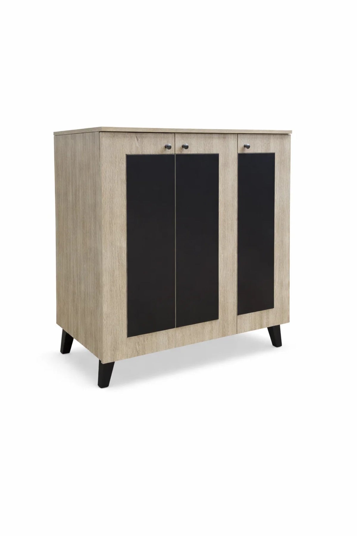 Modern Beige Black Shoe Storage Cabinet 3 Doors Entryway Organizer Unit Wood Design 90x91cm