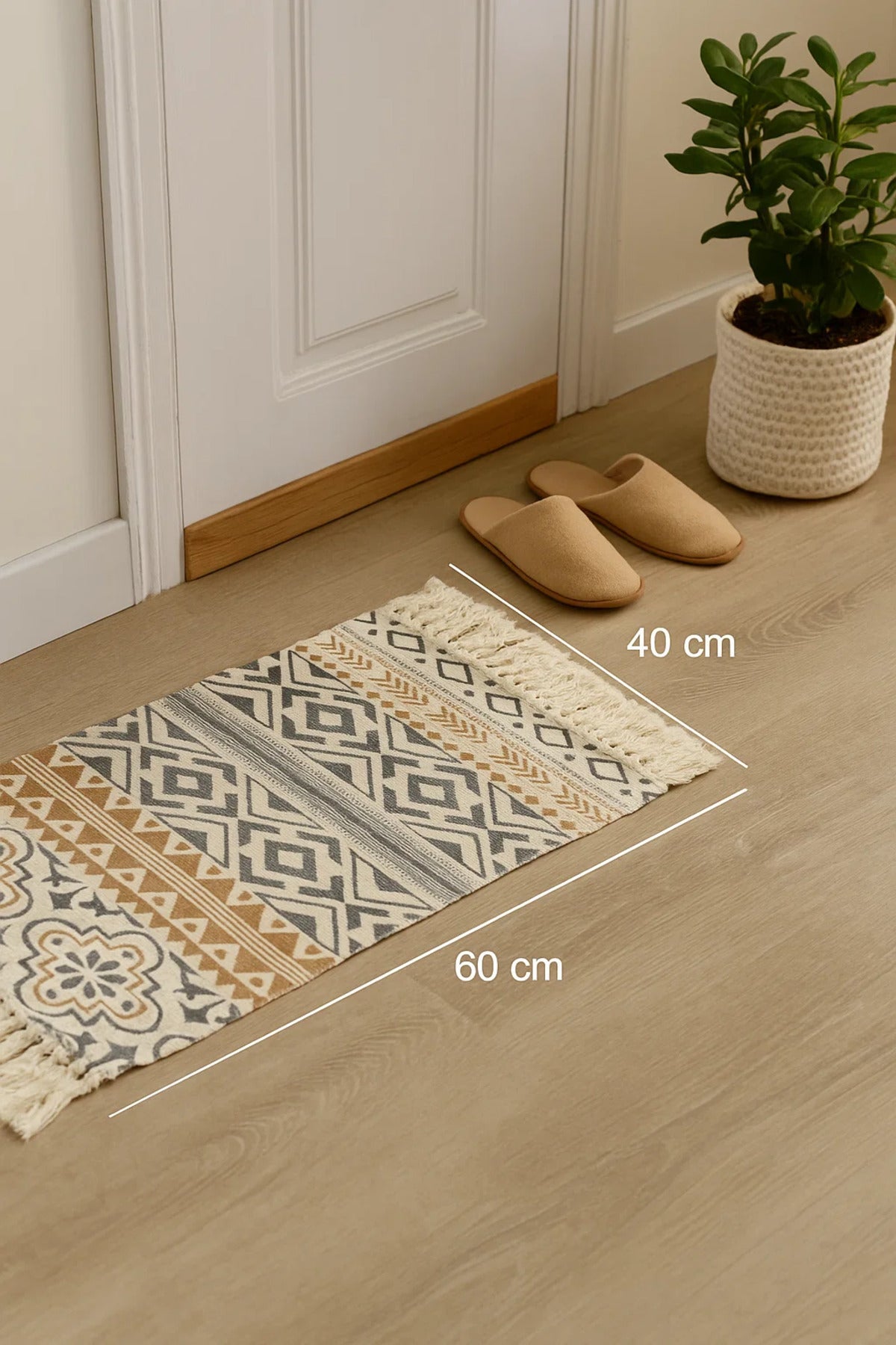 Boho Cotton Accent Rug with Multicolor Tribal Pattern and Fringe Ðsize 60*80 cm