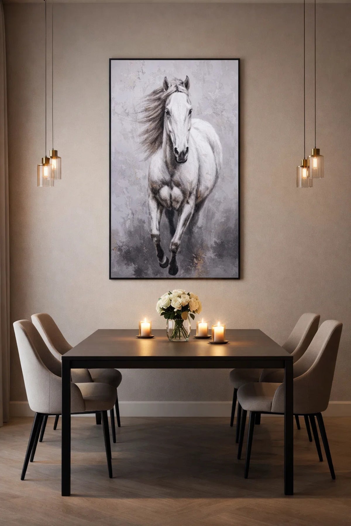 Horse Painting 80_160 cm Ð Bold & Energetic Artwork with Black Frame