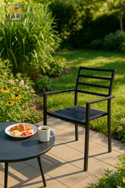 Black Garden Chair Outdoor Patio Dining Armchair Modern Metal Frame for Balcony and Cafe