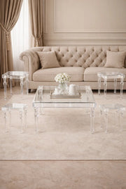 Elegant Transparent Acrylic Living Room Set 5-Piece Square Coffee Table with 4 End Tables