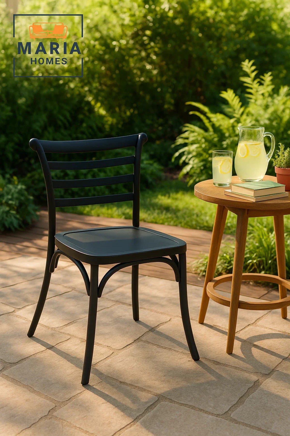 Black Stackable Plastic Dining Chair with Ladder Back
