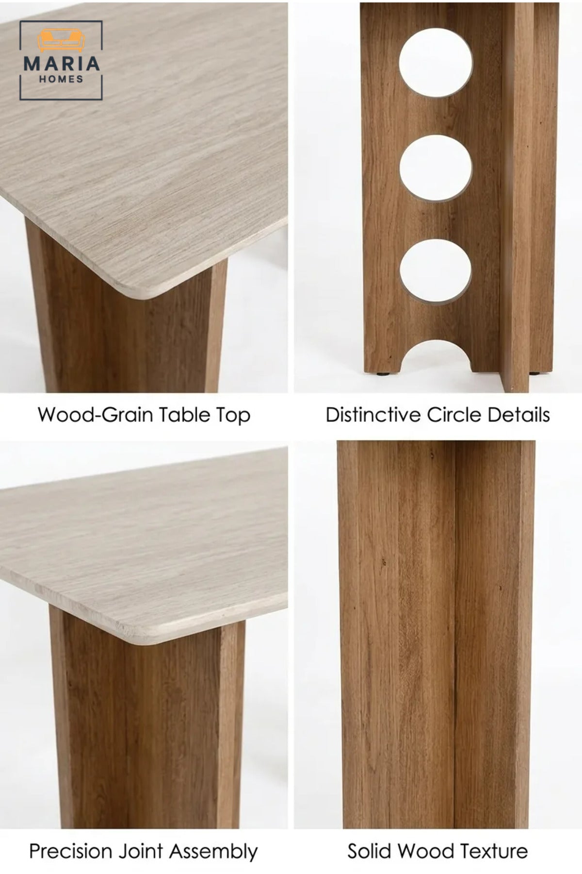 Modern Rectangular Dining Table with Wooden Top and Decorative Wooden Base, Contemporary Dining Table for Dining Room, Kitchen, Café and Restaurant