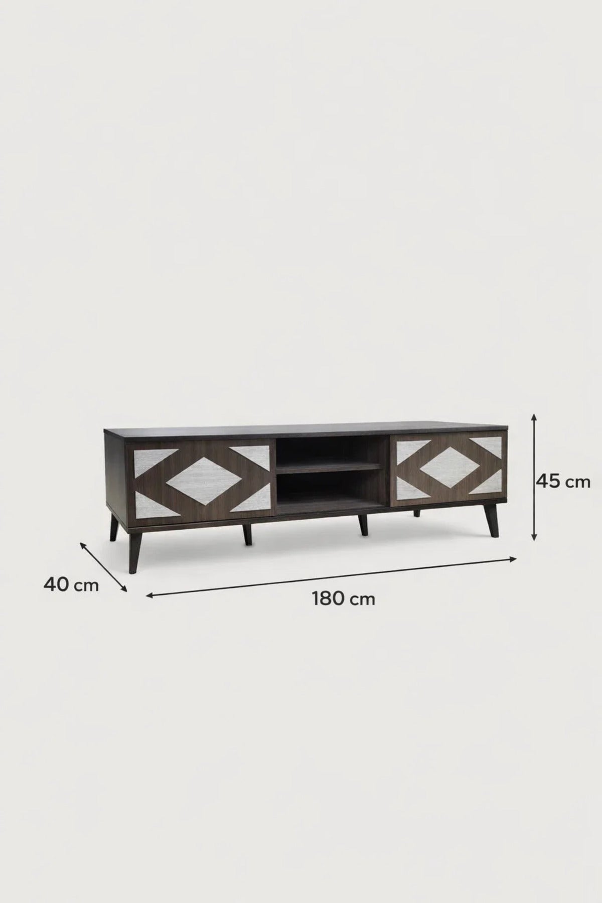 Stylish 180cm TV Unit with Geometric Pattern Doors and Open Shelves for Modern Living Rooms