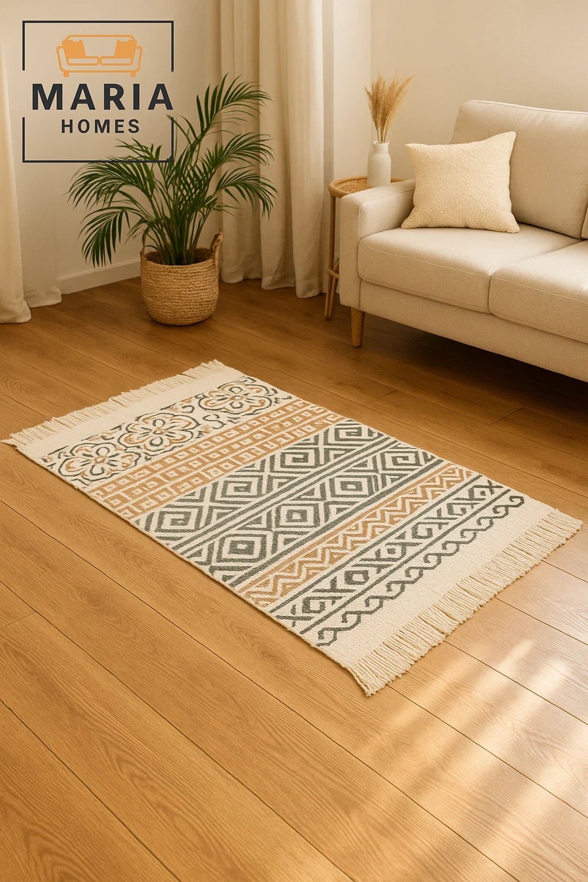 Boho Multicolor Cotton Accent Rug with Tribal & Floral Motifs Ðsize 90*150 cm