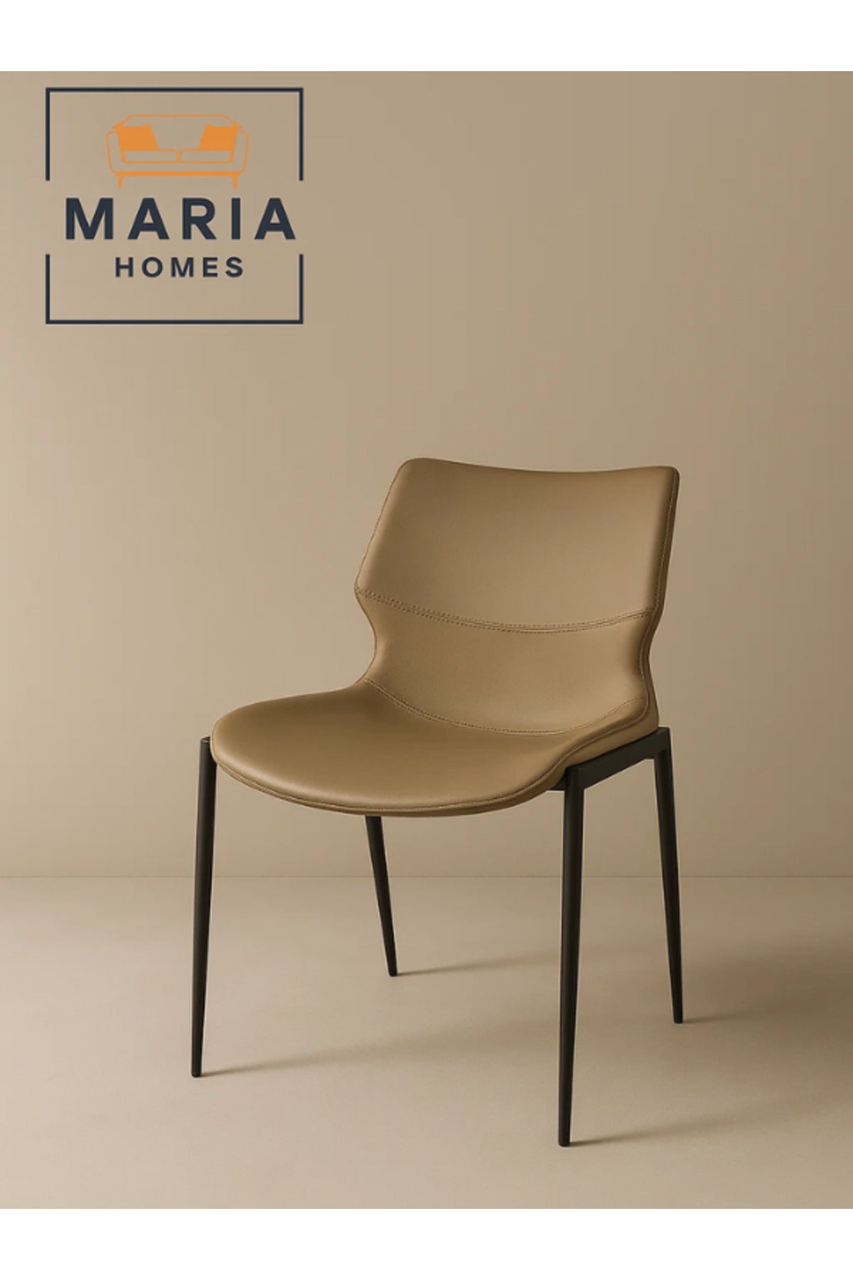 Modern Khaki Leather Dining Chair with Black Metal Legs Ð Elegant Seating for Home & Office