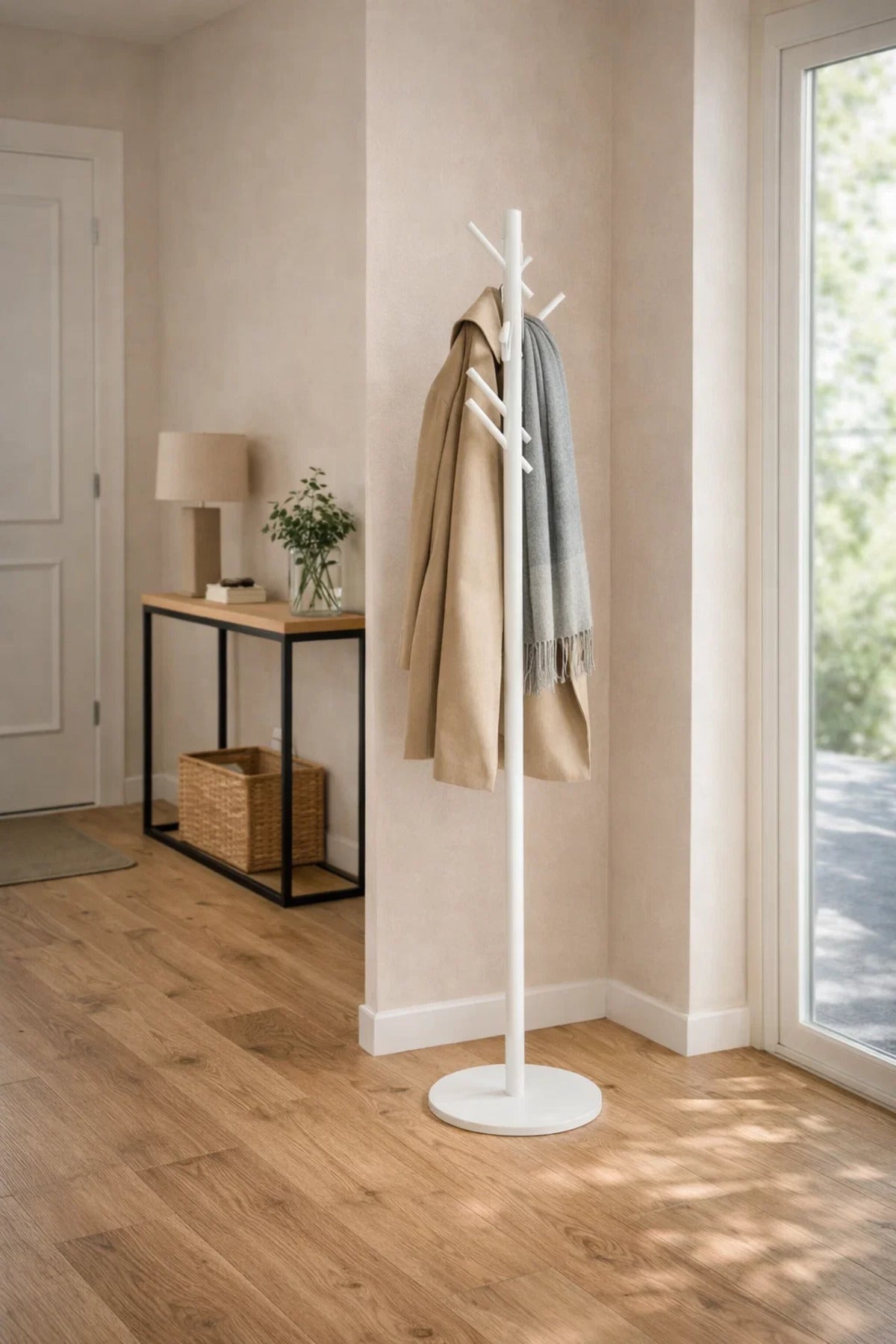 Modern White Metal Coat Rack Stand with Angled Hook