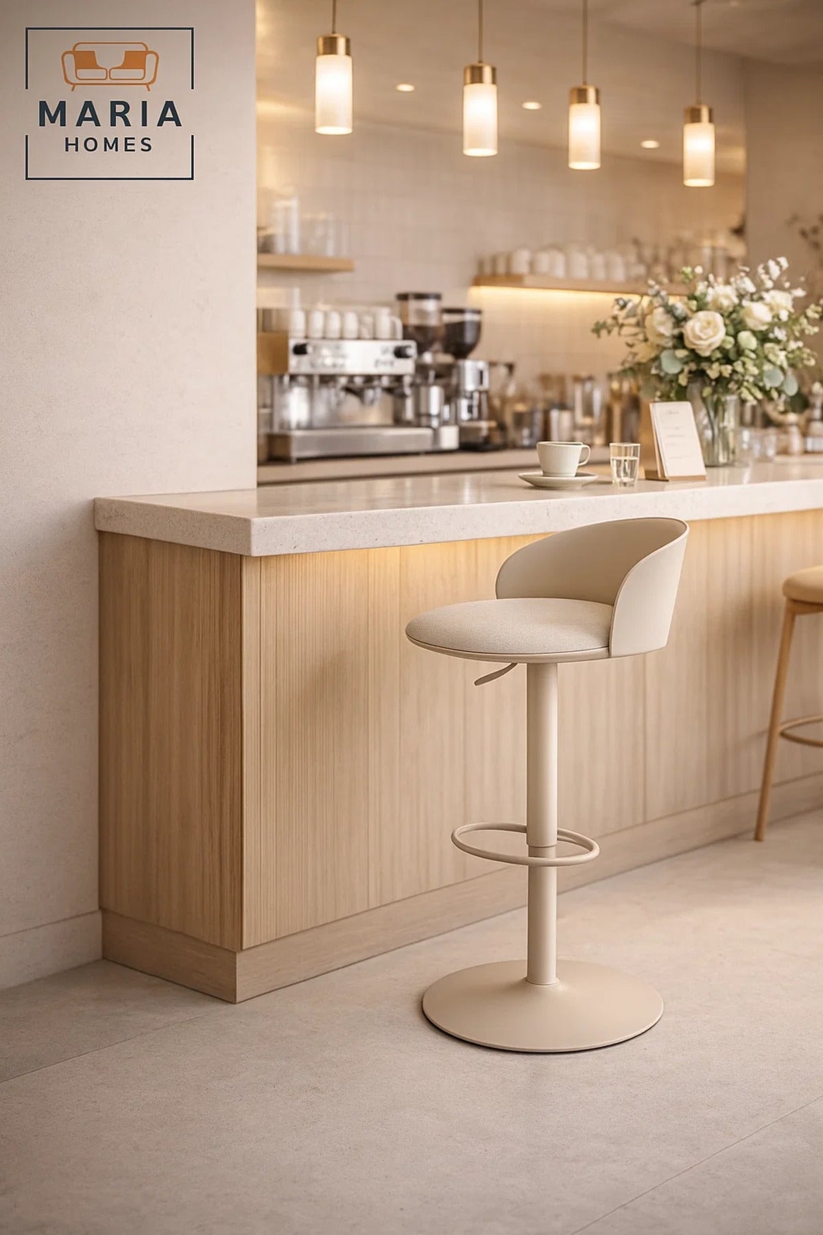 Modern Adjustable Bar Stool Beige High Chair with Footrest