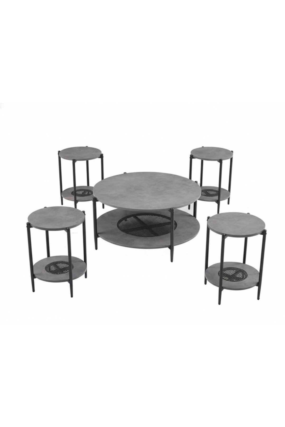Modern 5-Piece GREY Concrete and Metal Coffee Table Set