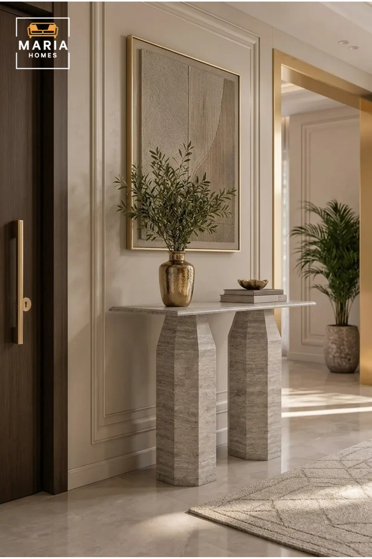 Modern Travertine Console Table √ê Luxury Stone Look Entryway & Hallway Accent Table