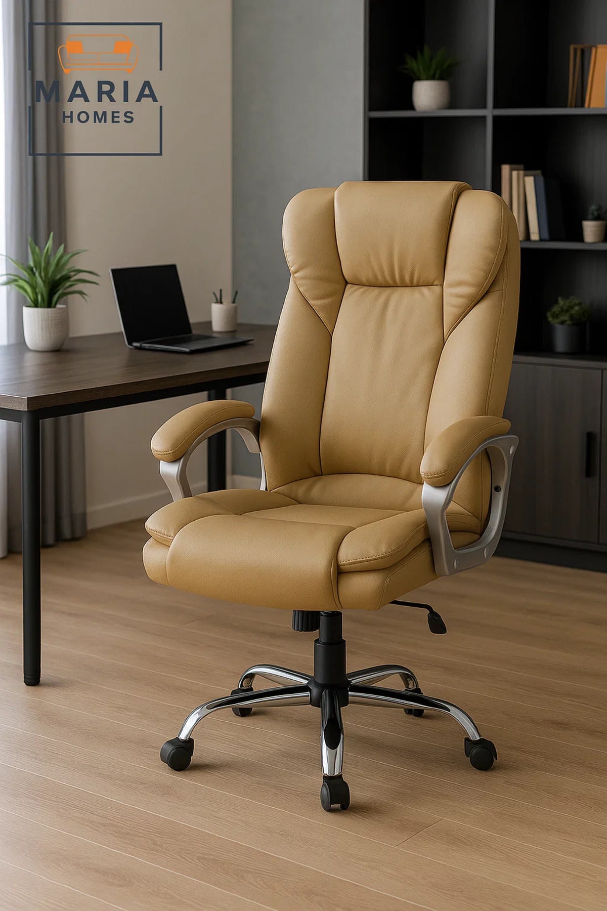 Beige Executive Office Chair With High Back And Padded Support For Home Or Workplace Comfort