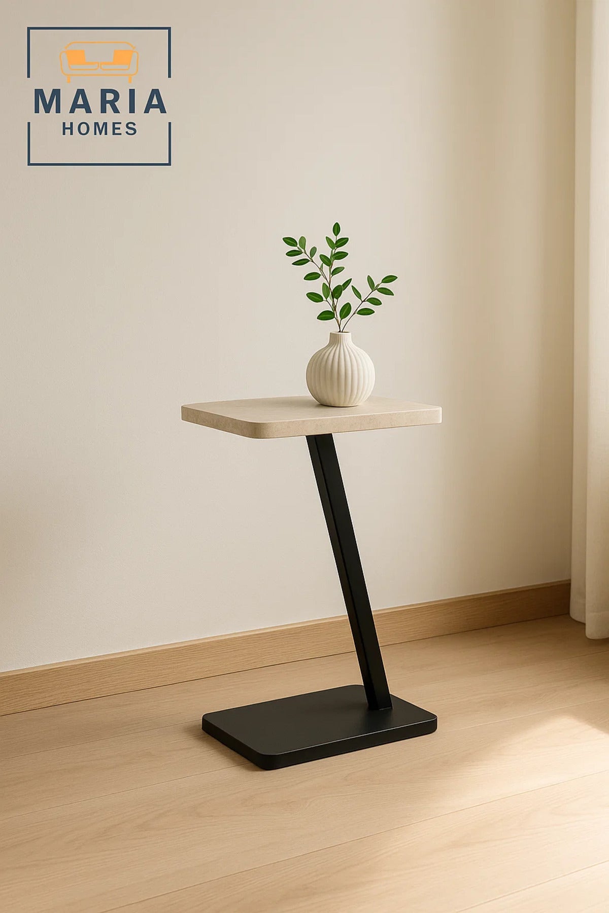 Modern Beige Marble C-Shaped Side Table 40_25_60 cm Ð Sofa Laptop & Snack Table