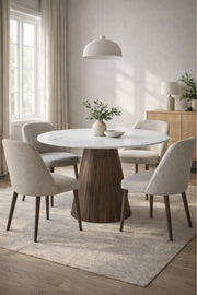 Round Marble Dining Table 120x120x75cm Modern with Brown Base round marble dining