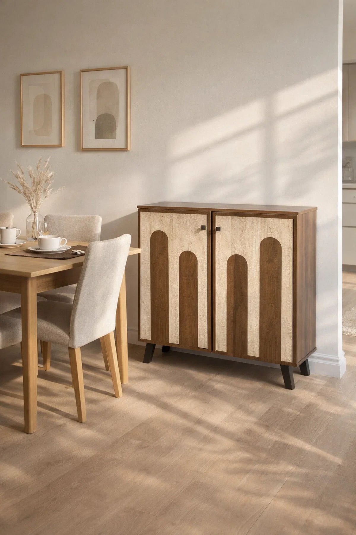 Dark Brown and Beige Shoe Cabinet with Decorative Panel Design 80 x 32 x 93 cm