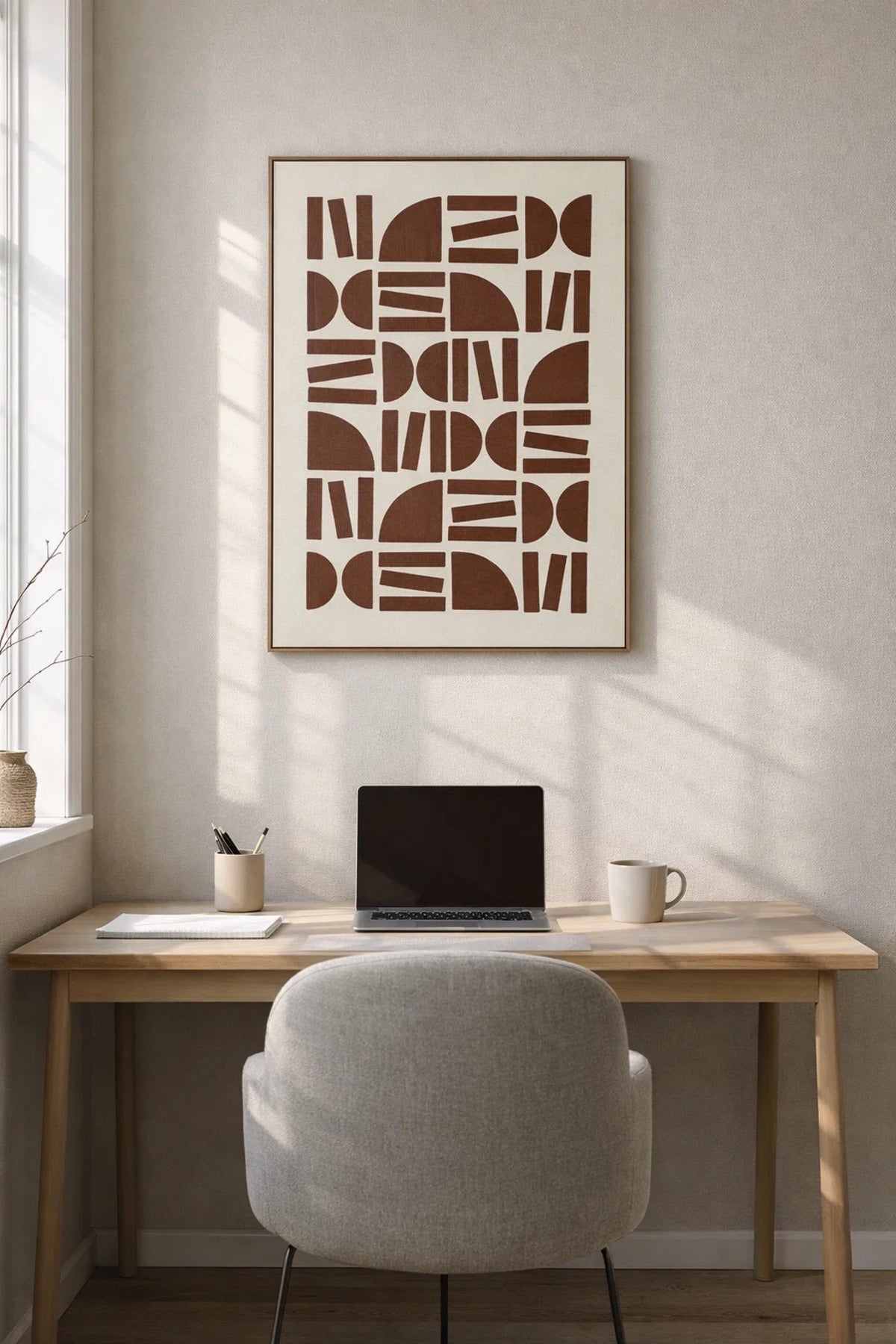 Abstract Geometric Wall Art with Wooden Frame 93 x 63 cm