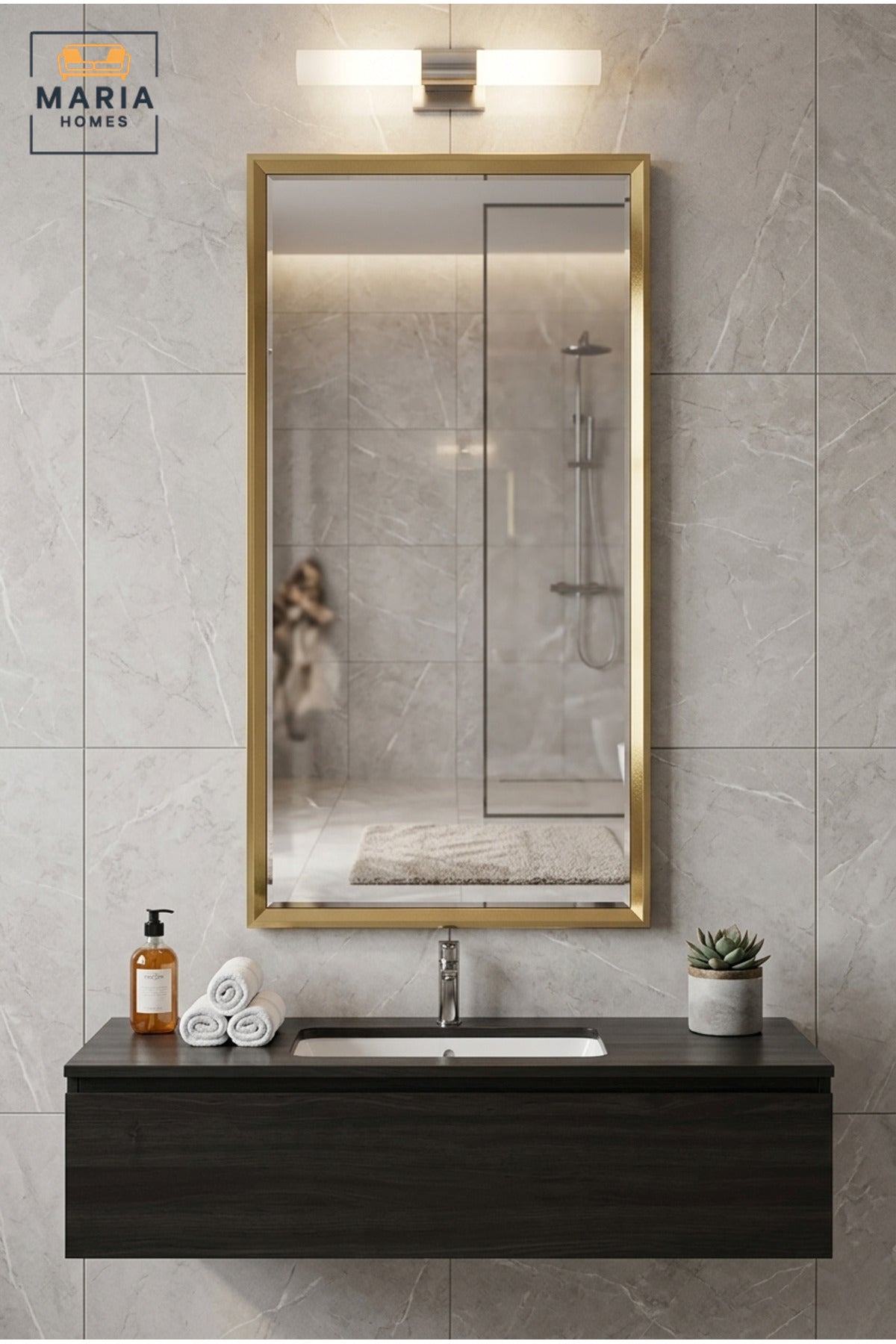 Large Rectangular Framed Wall Mirror 120 × 60 cm with Slim Bevelled Border, Modern Full-Length Dressing Mirror for Bedroom, Hallway and Entryway