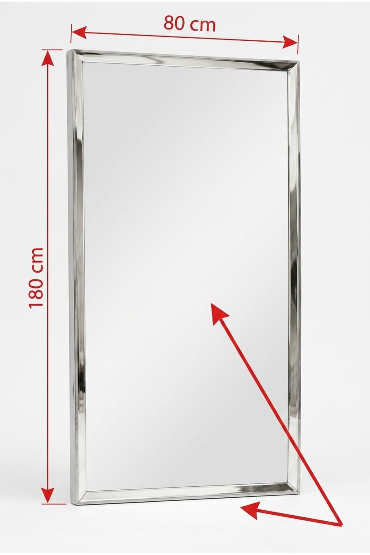 Large Rectangular Wall Mirror √ê Silver Stainless Steel Frame, Modern Design