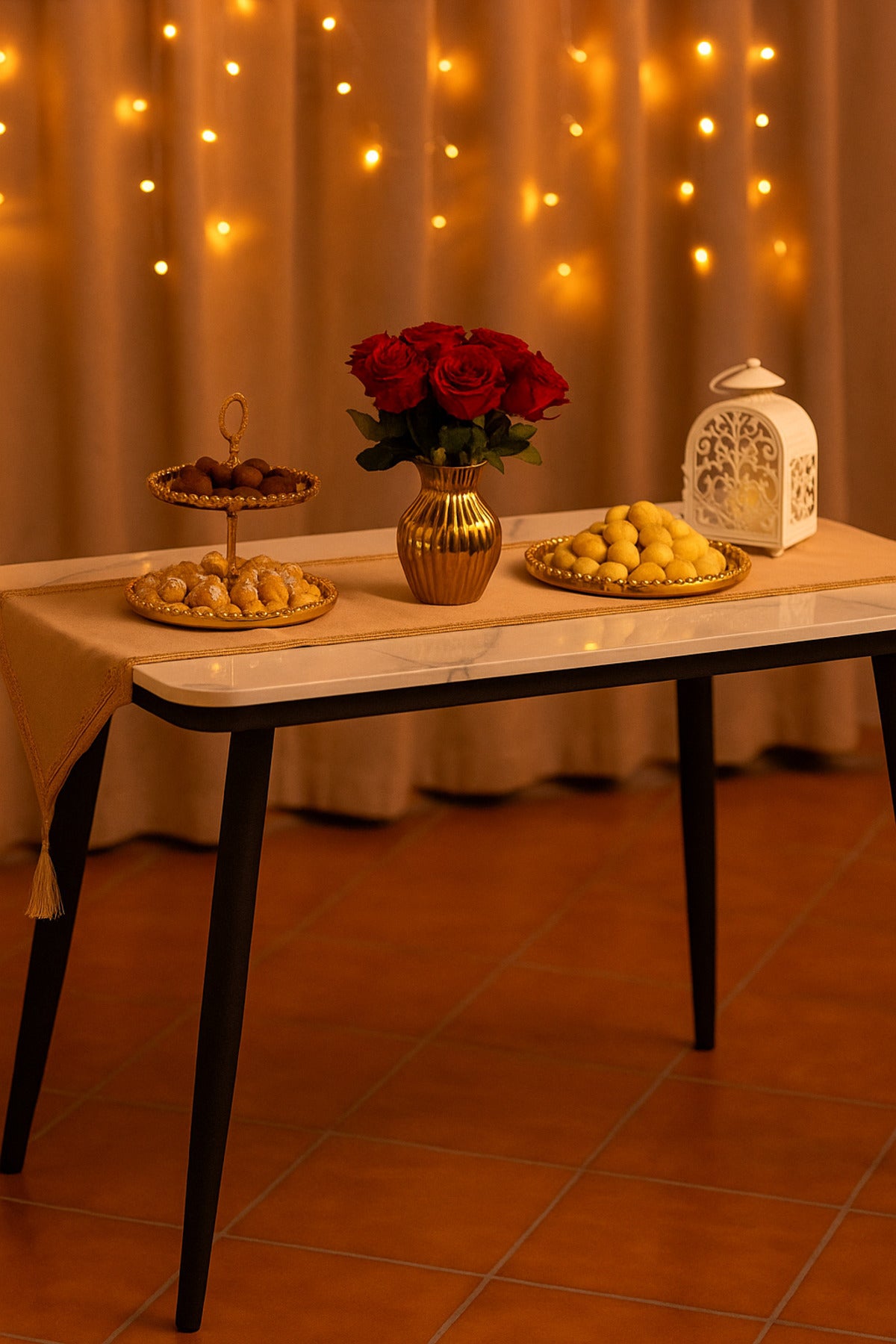 Rectangular Dining Table with White Marble-Effect Top & Black Legs Ð 120_70_76 cm