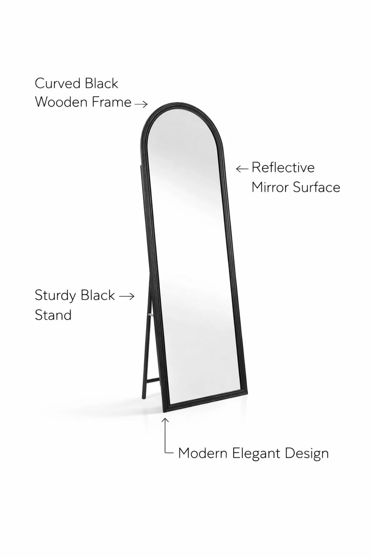 Black Wooden Frame Arch Standing Mirror 170x60cm Full Length Floor black wooden frame