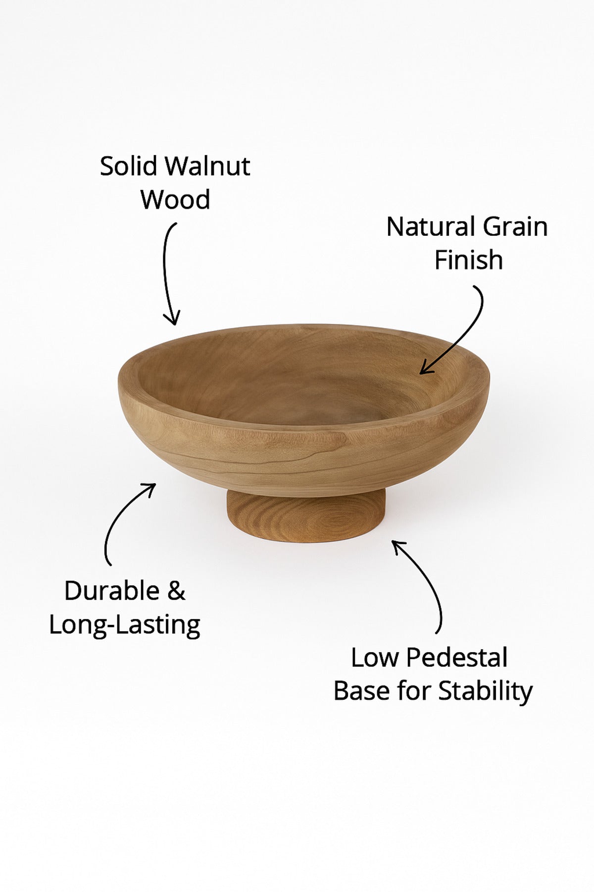 Walnut Wooden Decorative Bowl with Pedestal Base Ð Modern Centerpiece