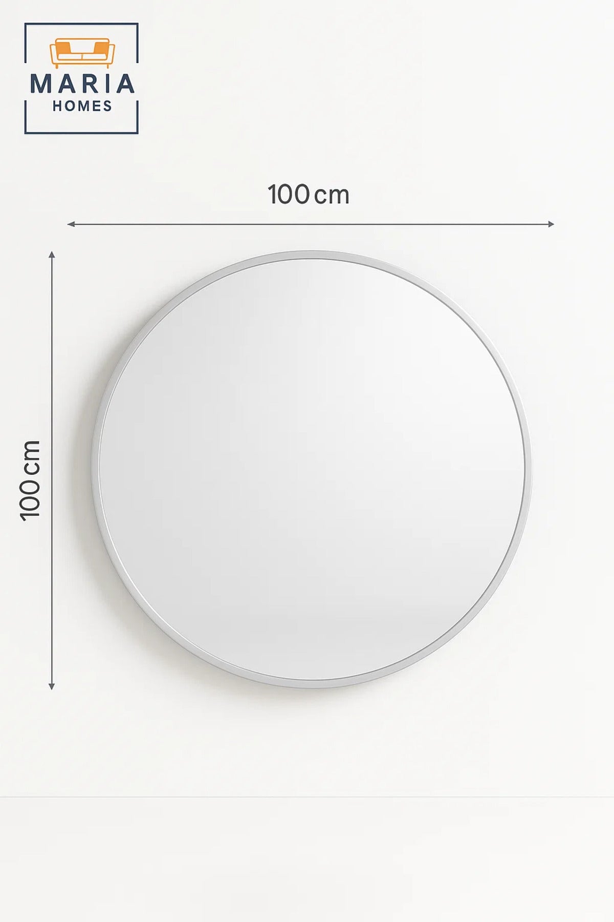 Round Silver Frame Wall Mirror for Bedroom, Bathroom, Vanity & Home D≈Ωcor 100x100 cm