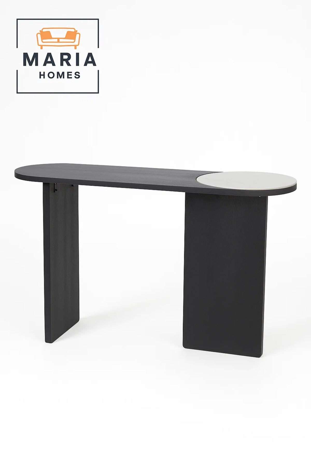 Black Half-Moon Console Table with White Marble Accent-size 160*40*80cm