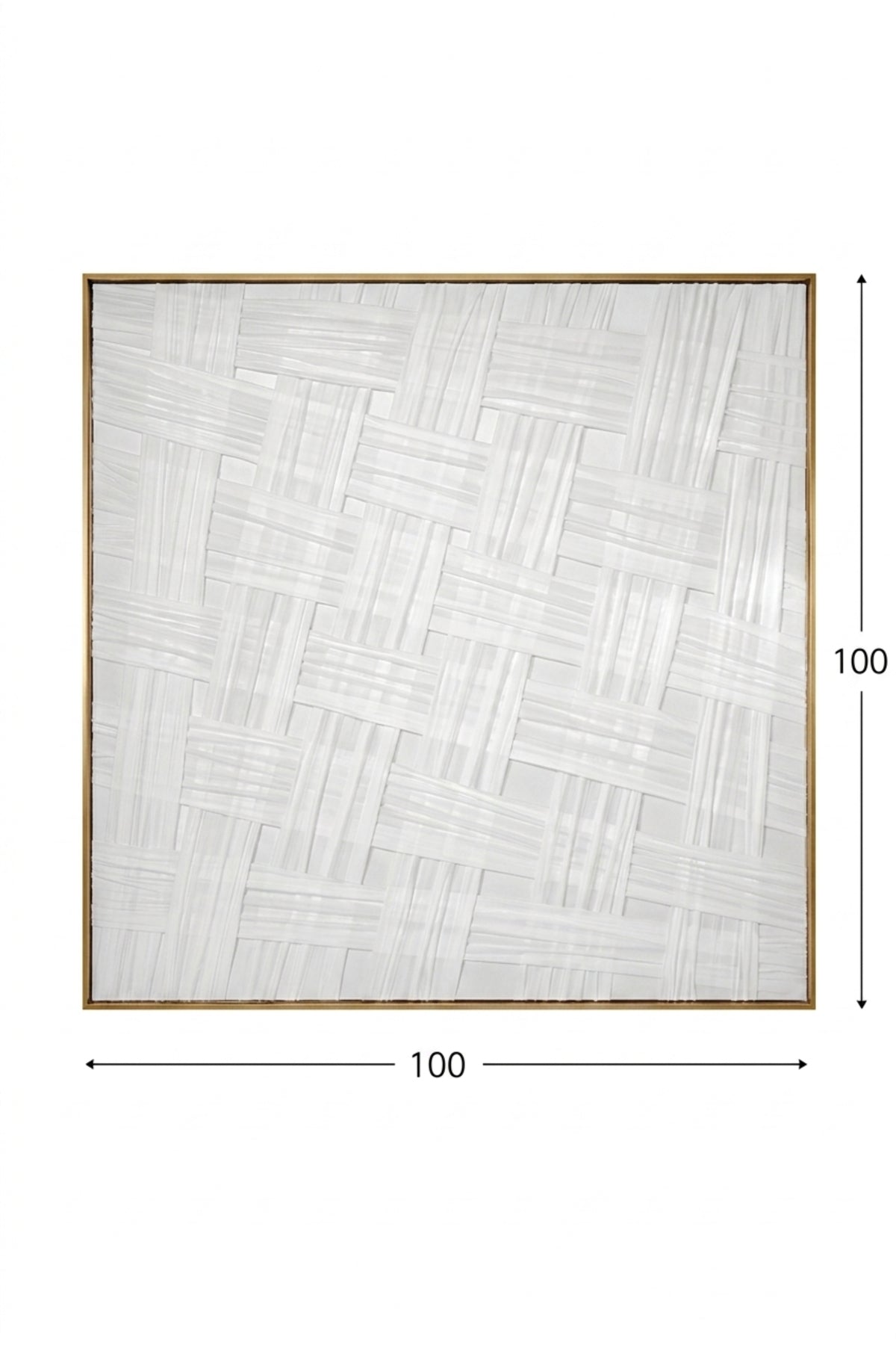 White Woven Texture Abstract Wall Art with Gold Frame – Modern Minimalist Decorative Panel