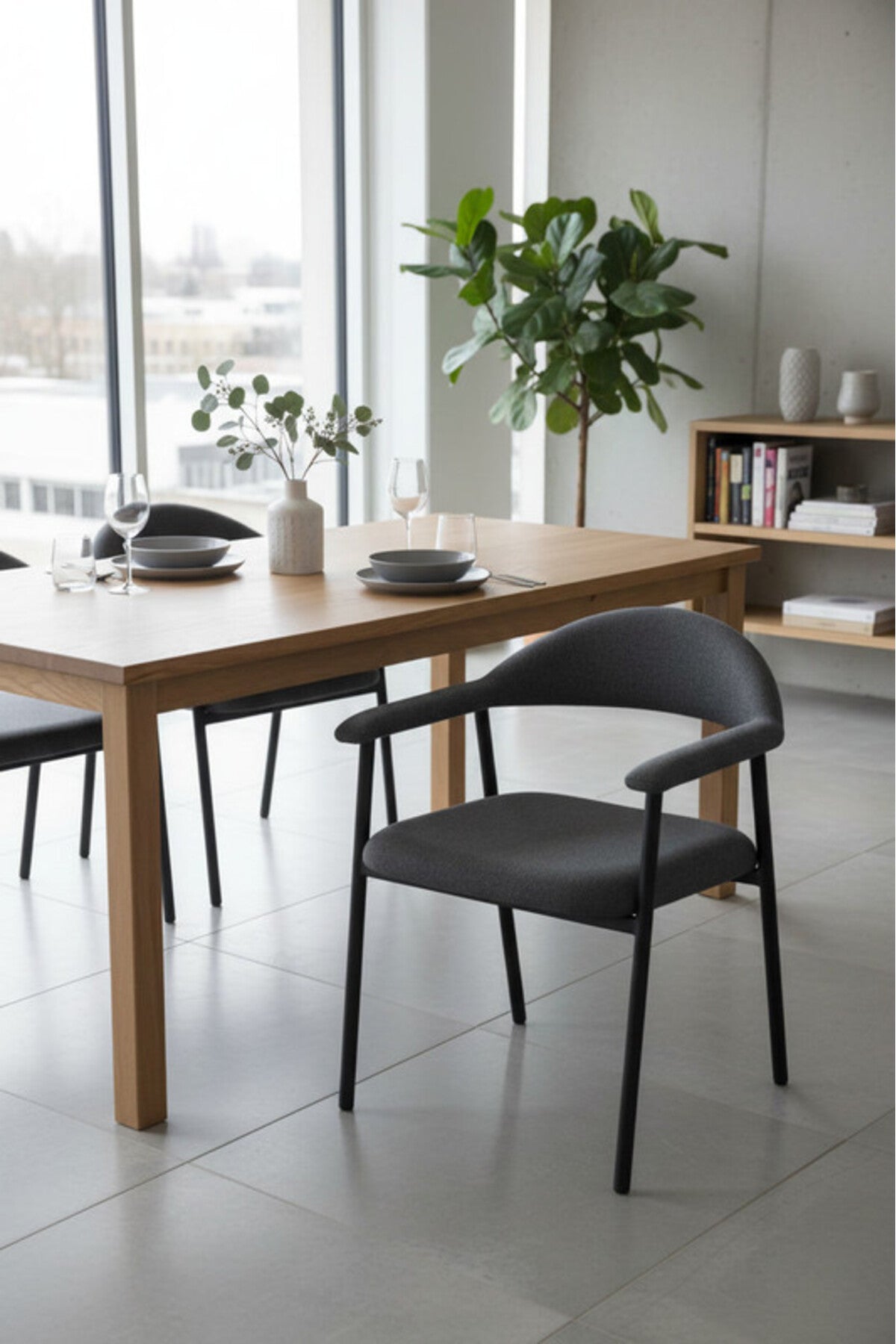 Modern Grey Textured Dining Chair with Black Metal Legs for Stylish Living Room and Office Area